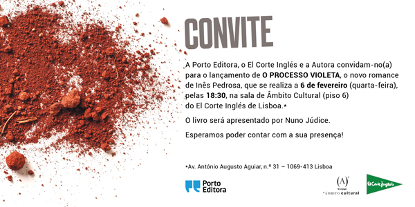 Convite lançamento de O Processo Violeta, no El Corte Inglès de Lisboa